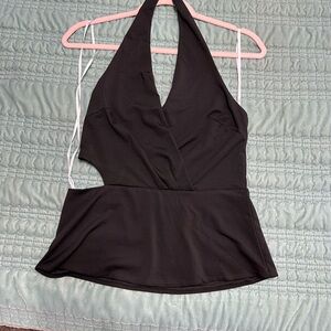 NWT Lulus Black Halter Peplum Top